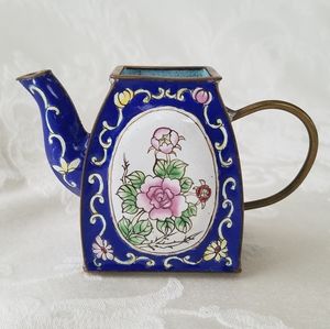 Mini Vintage Enamel on Brass Decorative Teapot
